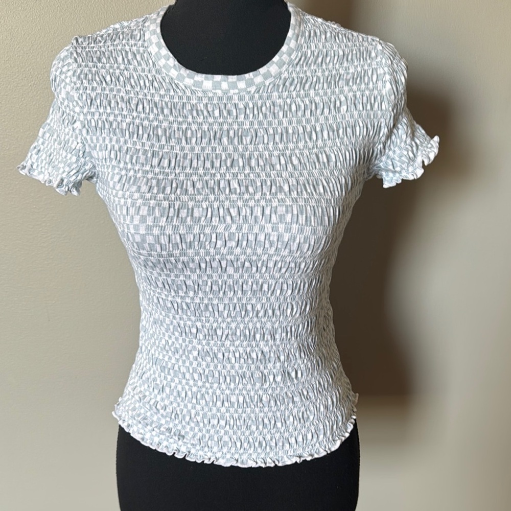 American Eagle Outfitters - White and blue Textured Women's Top